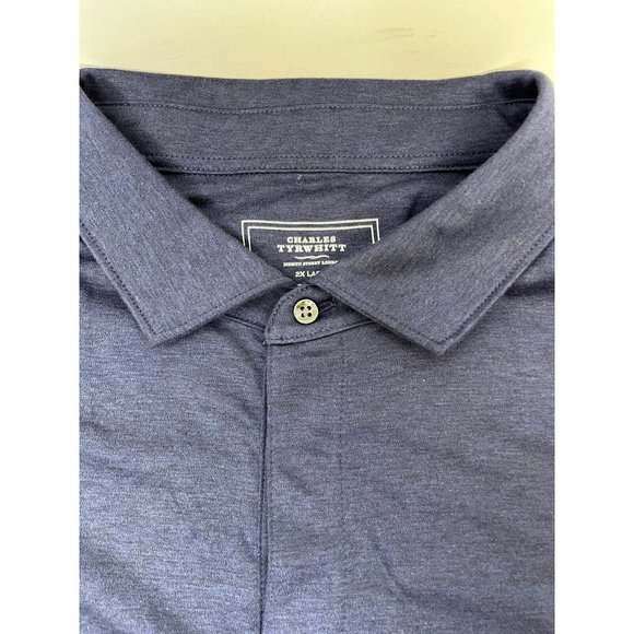 Charles Tyrwhitt Men's Long Sleeve Jersey Polo Size 2XL Blue Cotton Soft Collar - Picture 3 of 9